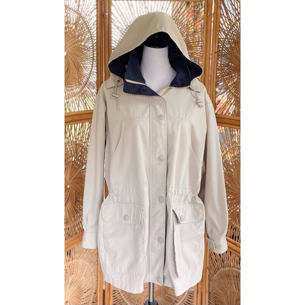 Vintage St. John’s Bay Khaki Raincoat Walking Hiking Hooded Jacket M